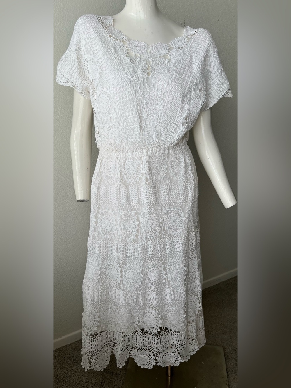 Handmade vintage crochet cinched waist dress